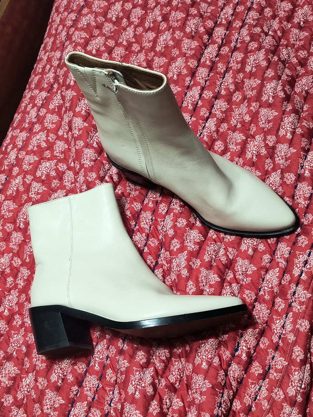 Madewell Darcy Women’s Cream Leather Ankle Boots with Block Heel